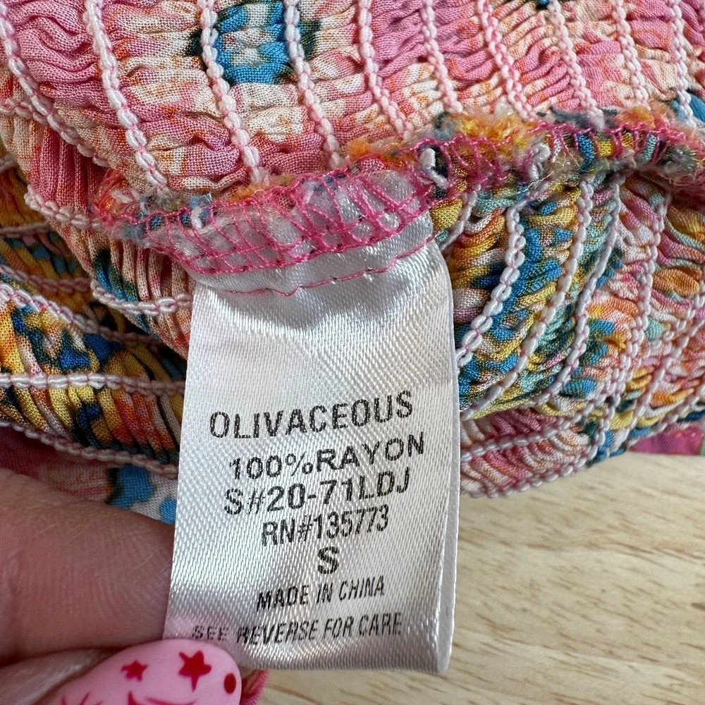 Olivaceous Smocked Bodycon Mini Dress Women's‎ Paisley Ruffle Boho Chic - Small